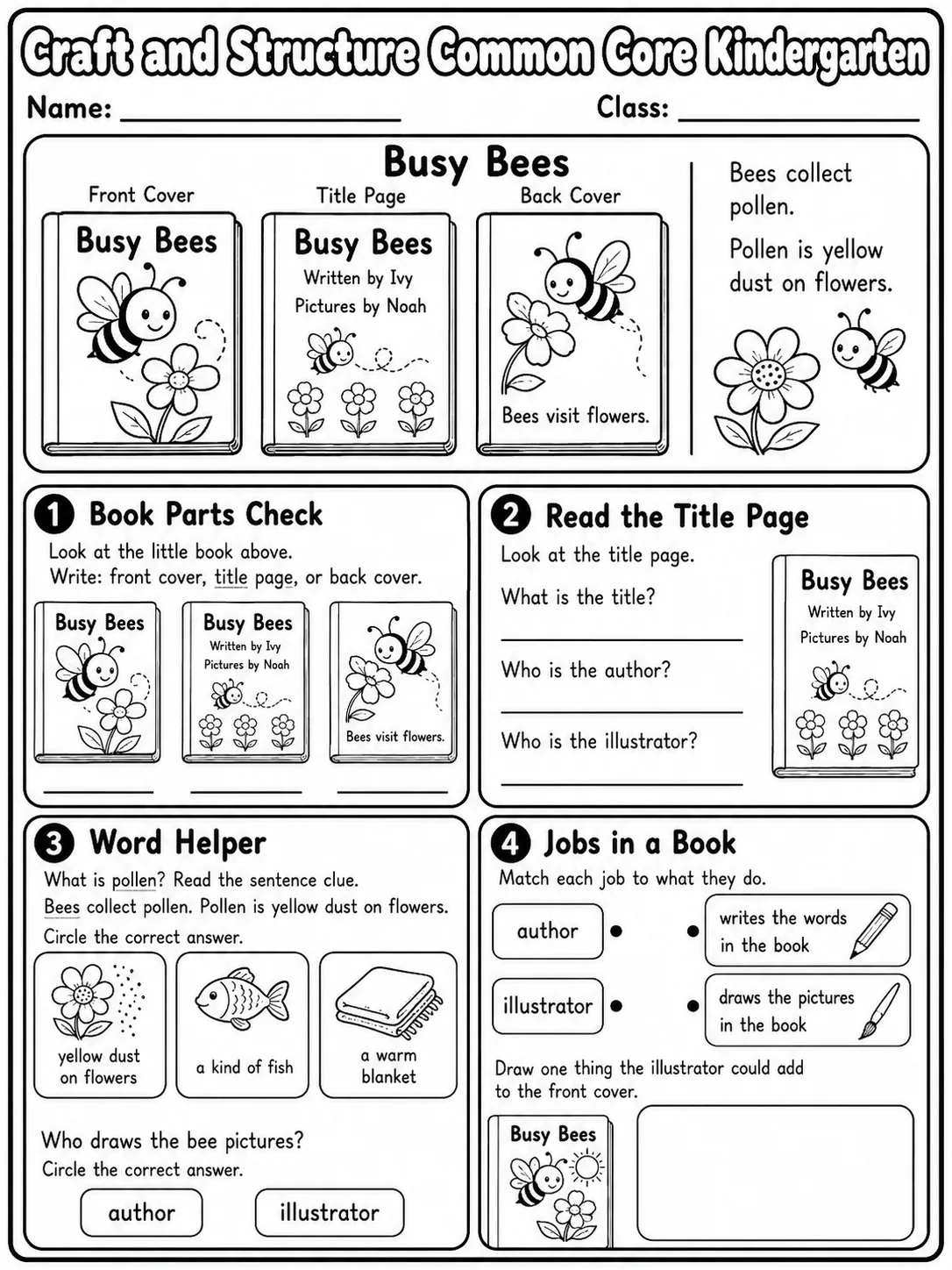 Craft and Structure Common Core Kindergarten page 8 printable Common Core ELA worksheet preview
