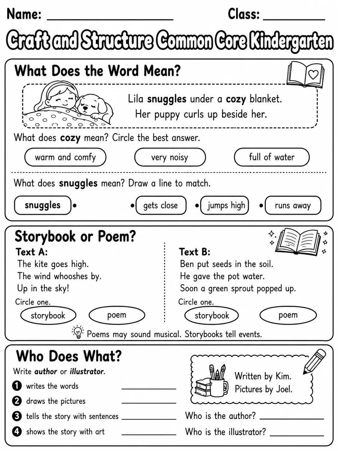 Craft and Structure Common Core Kindergarten page 2 printable Common Core ELA worksheet preview
