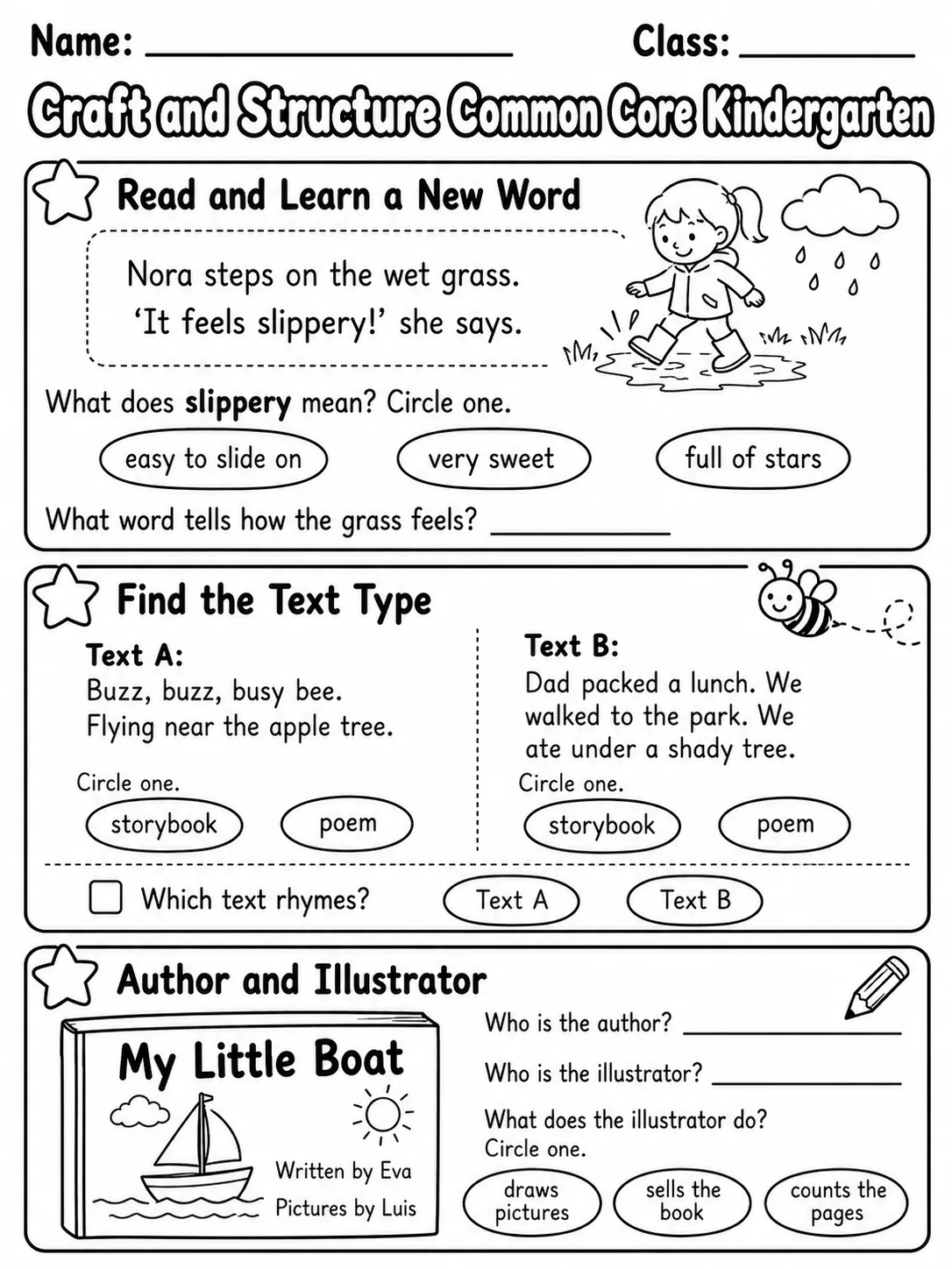 Craft and Structure Common Core Kindergarten page 3 printable Common Core ELA worksheet preview