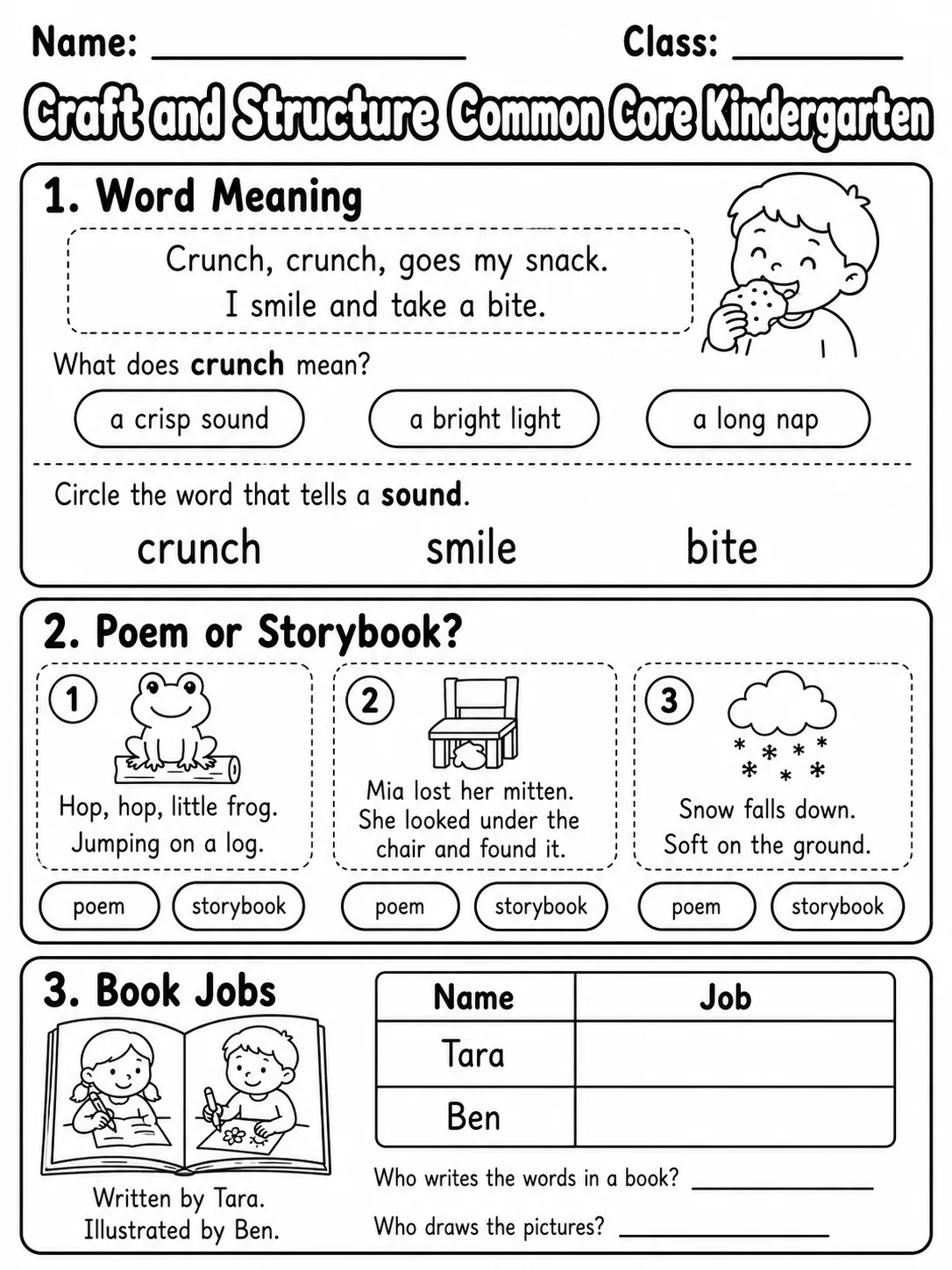 Craft and Structure Common Core Kindergarten page 4 printable Common Core ELA worksheet preview