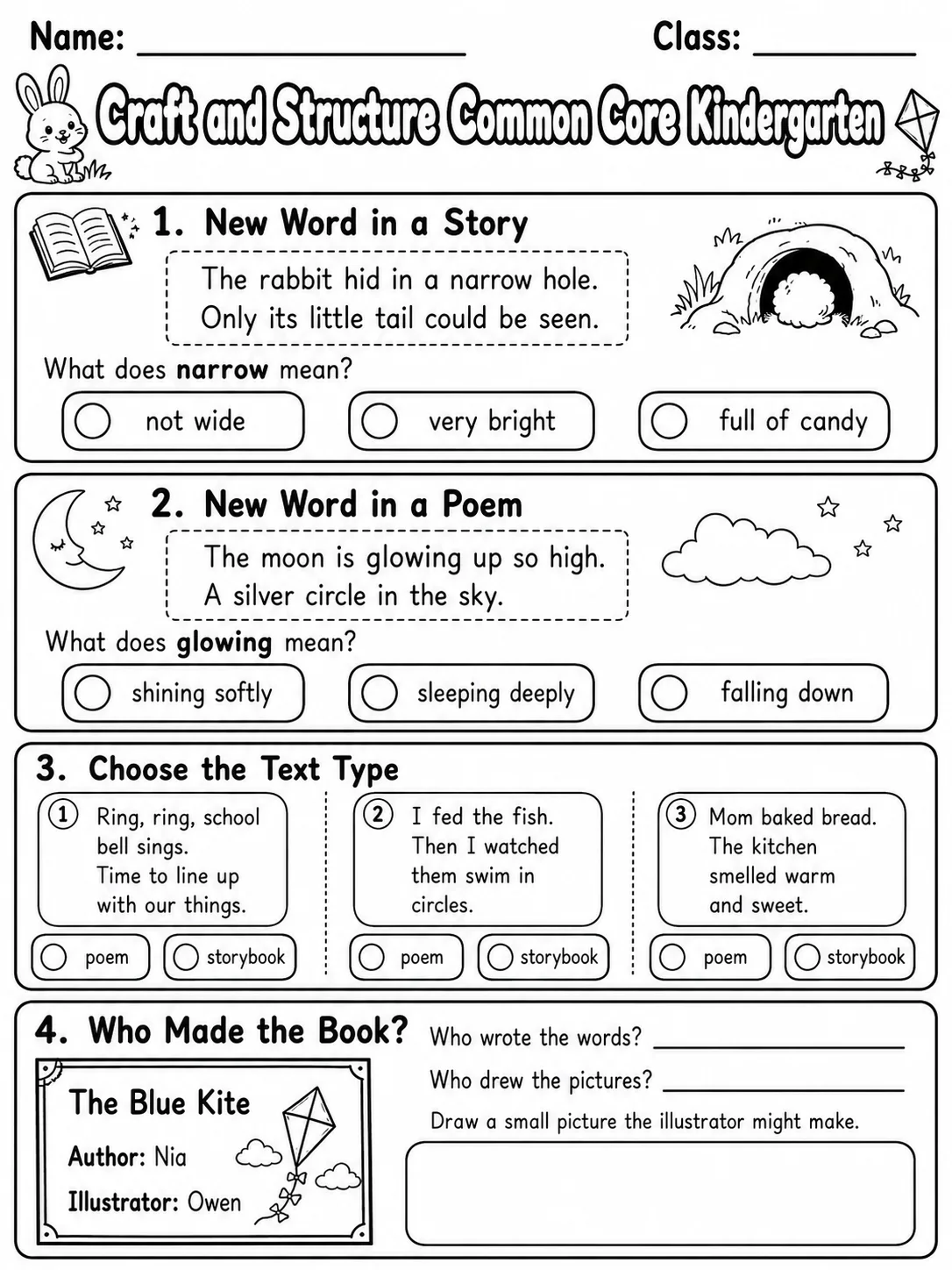 Craft and Structure Common Core Kindergarten page 7 printable Common Core ELA worksheet preview