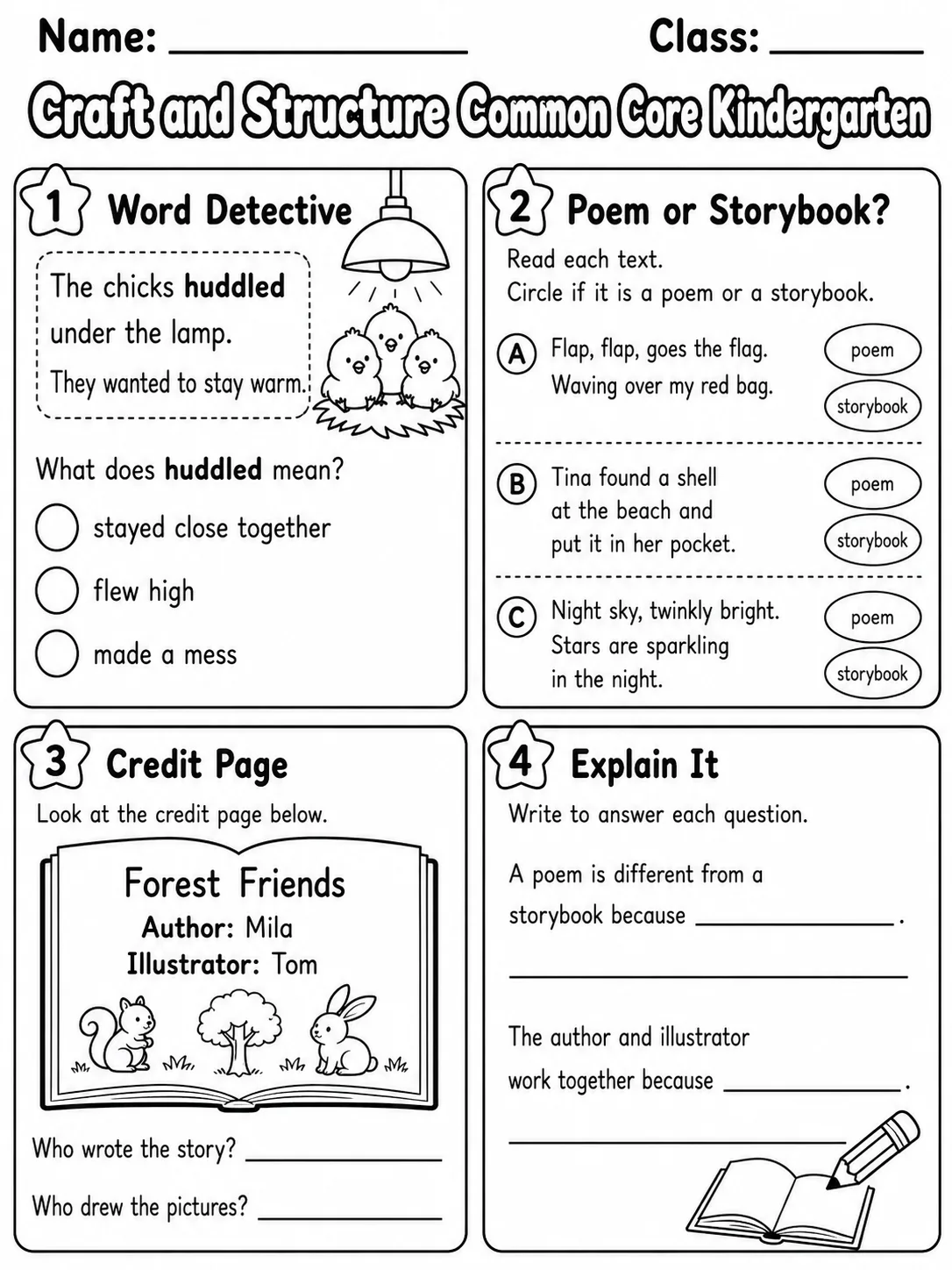 Craft and Structure Common Core Kindergarten page 9 printable Common Core ELA worksheet preview