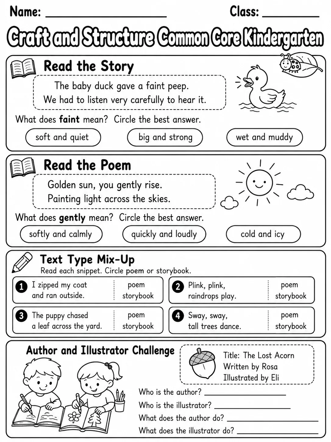 Craft and Structure Common Core Kindergarten page 10 printable Common Core ELA worksheet preview