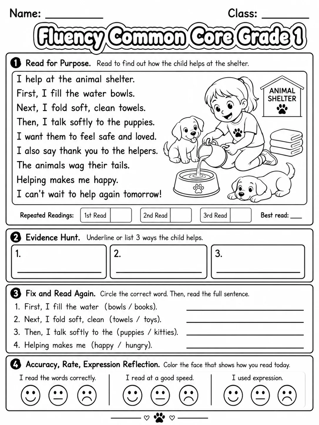 Fluency Common Core Grade 1 page 8 printable Common Core ELA worksheet preview