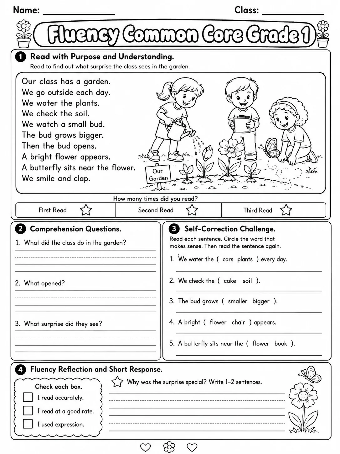 Fluency Common Core Grade 1 page 10 printable Common Core ELA worksheet preview