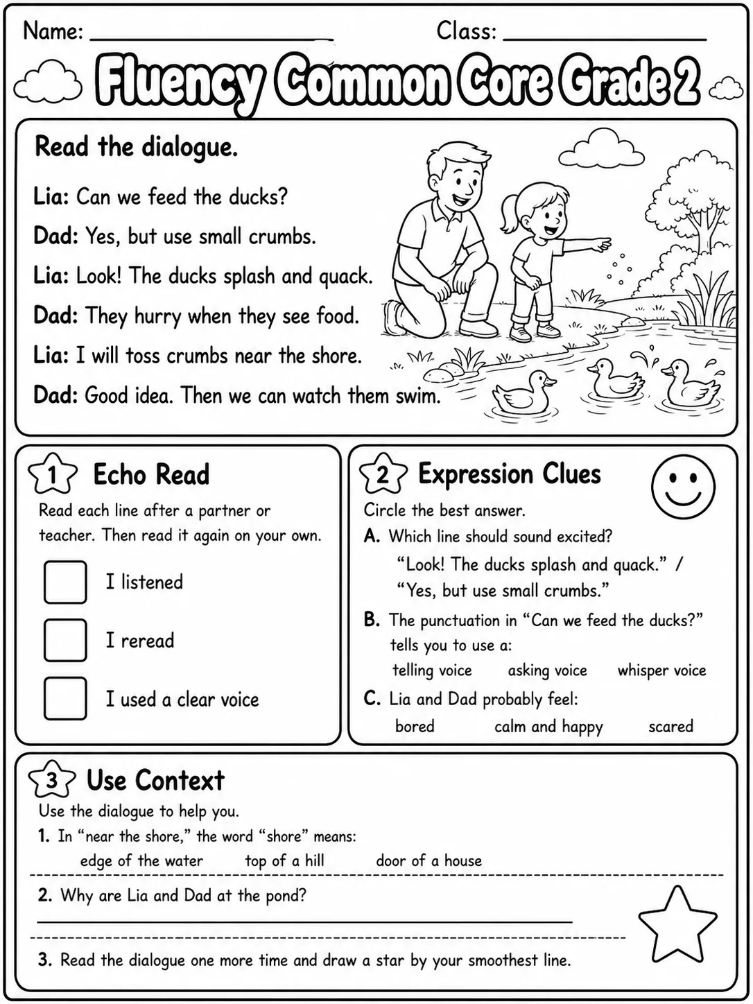 Fluency Common Core Grade 2 page 2 printable Common Core ELA worksheet preview