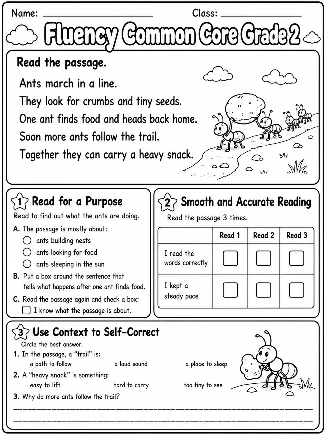 Fluency Common Core Grade 2 page 3 printable Common Core ELA worksheet preview