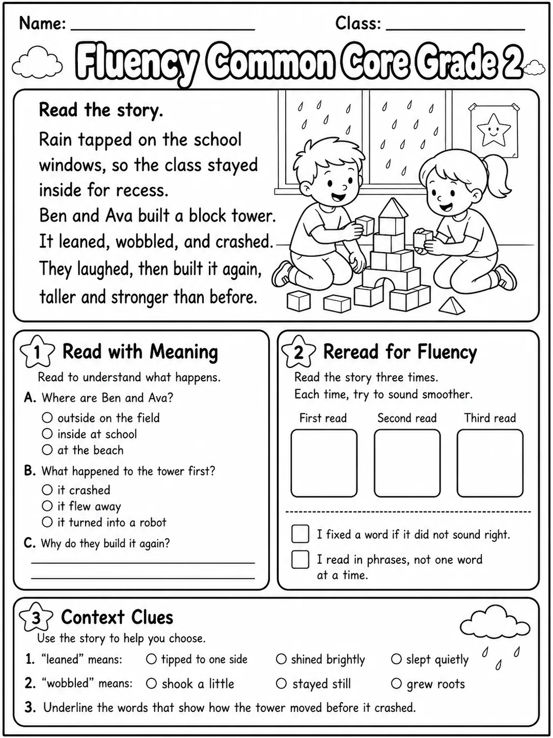Fluency Common Core Grade 2 page 4 printable Common Core ELA worksheet preview