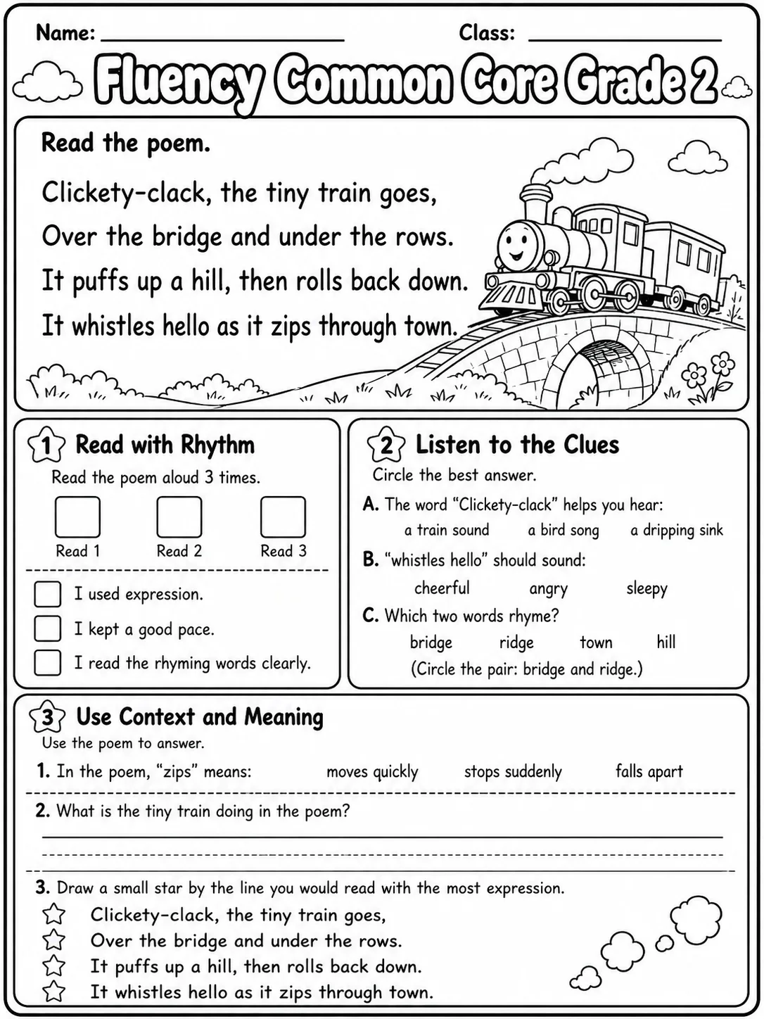 Fluency Common Core Grade 2 page 5 printable Common Core ELA worksheet preview