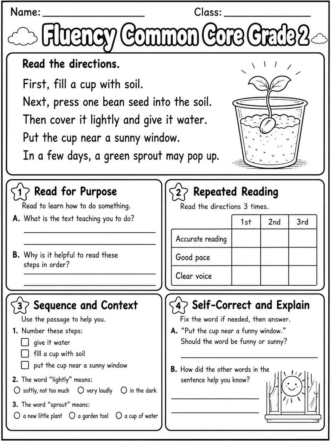 Fluency Common Core Grade 2 page 8 printable Common Core ELA worksheet preview
