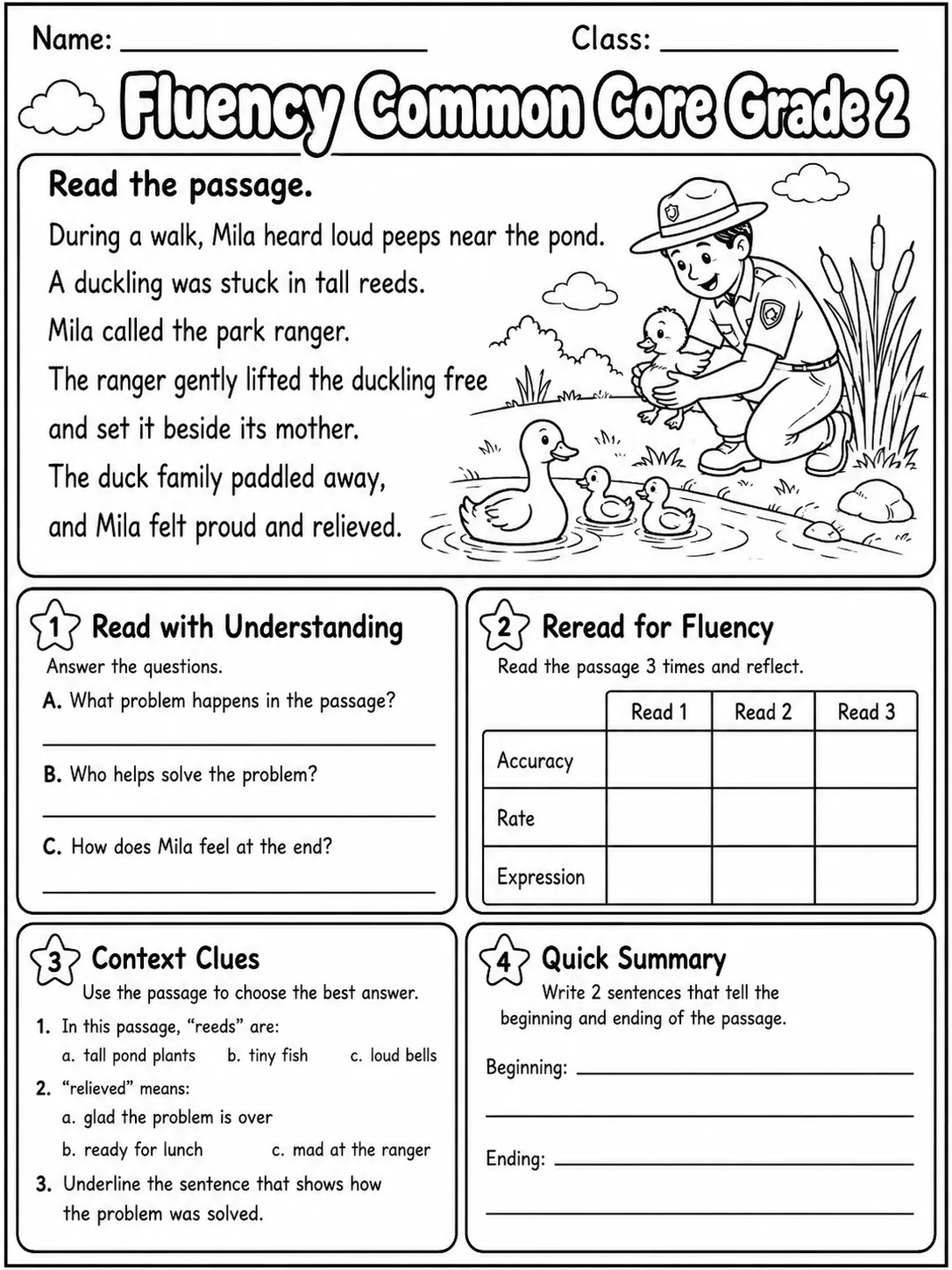 Fluency Common Core Grade 2 page 9 printable Common Core ELA worksheet preview