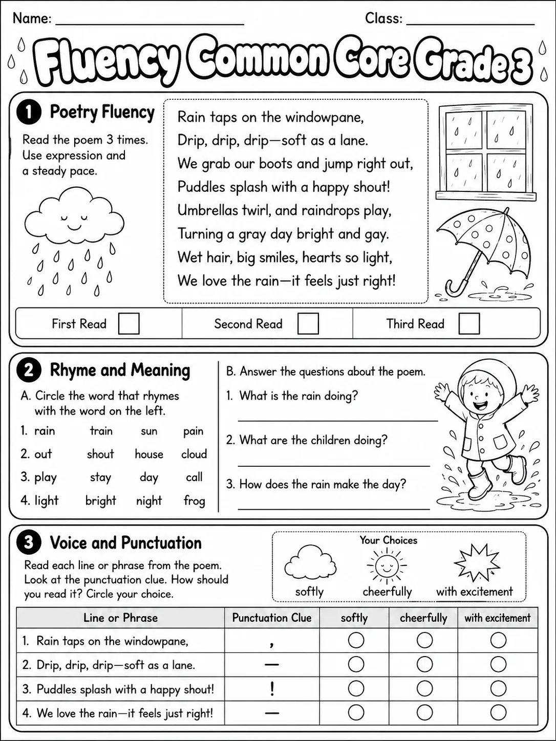 Fluency Common Core Grade 3 page 2 printable Common Core ELA worksheet preview