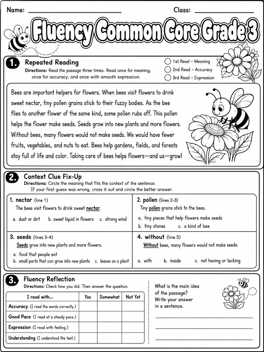 Fluency Common Core Grade 3 page 3 printable Common Core ELA worksheet preview