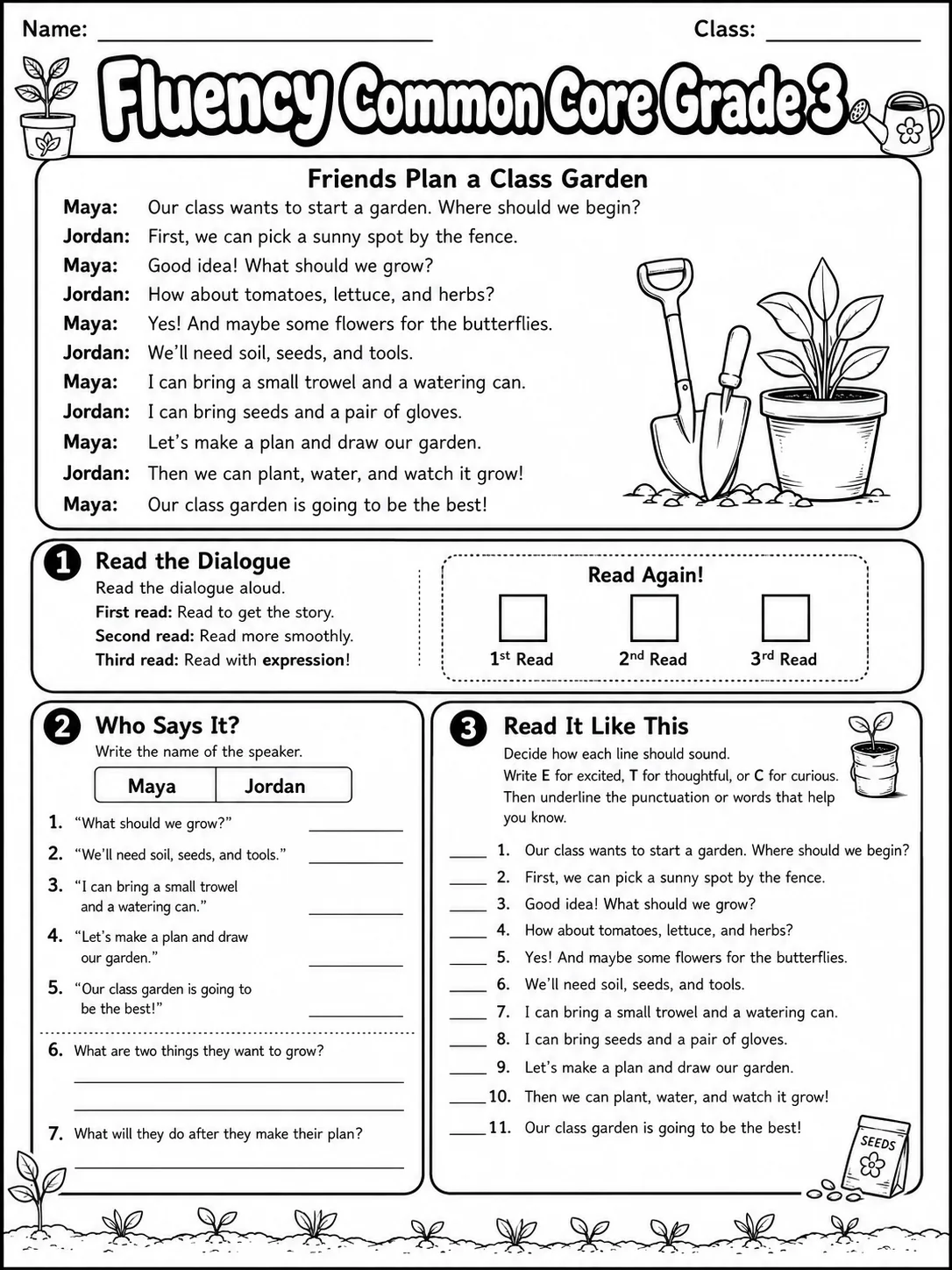 Fluency Common Core Grade 3 page 4 printable Common Core ELA worksheet preview