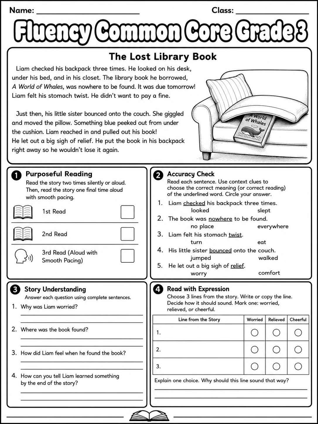 Fluency Common Core Grade 3 page 5 printable Common Core ELA worksheet preview