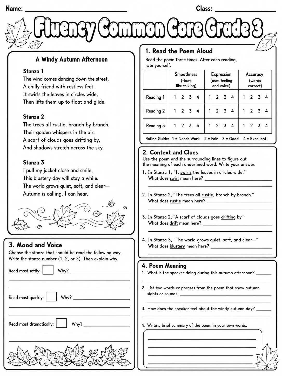 Fluency Common Core Grade 3 page 7 printable Common Core ELA worksheet preview