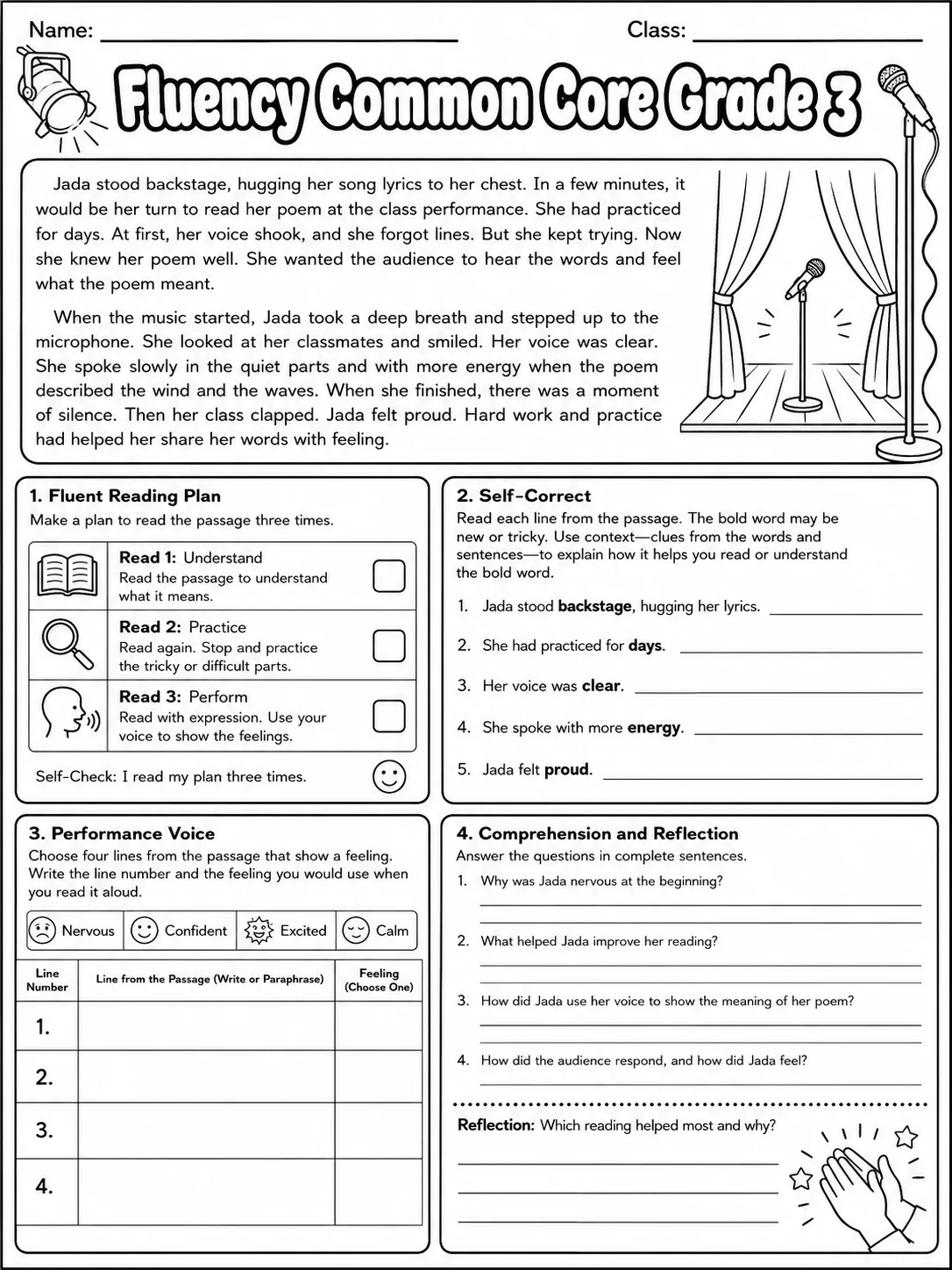 Fluency Common Core Grade 3 page 8 printable Common Core ELA worksheet preview