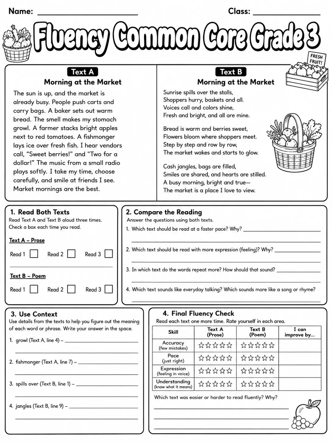 Fluency Common Core Grade 3 page 10 printable Common Core ELA worksheet preview