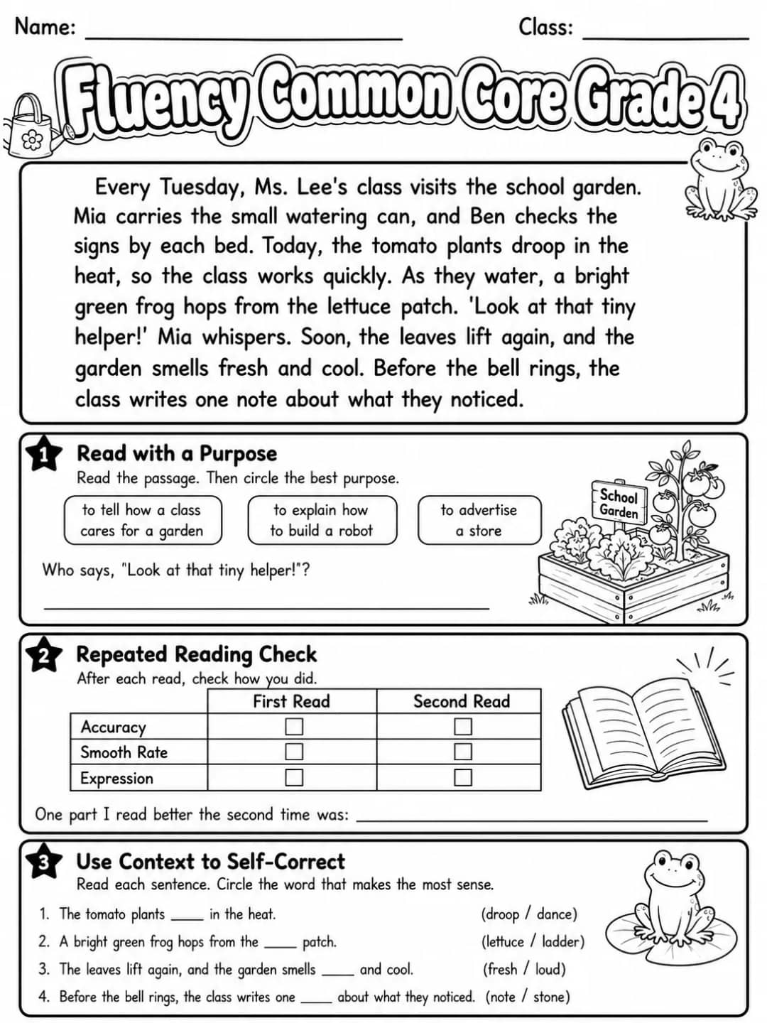 Fluency Common Core Grade 4 printable Common Core ELA Grade 4 worksheet preview from KiwiBee