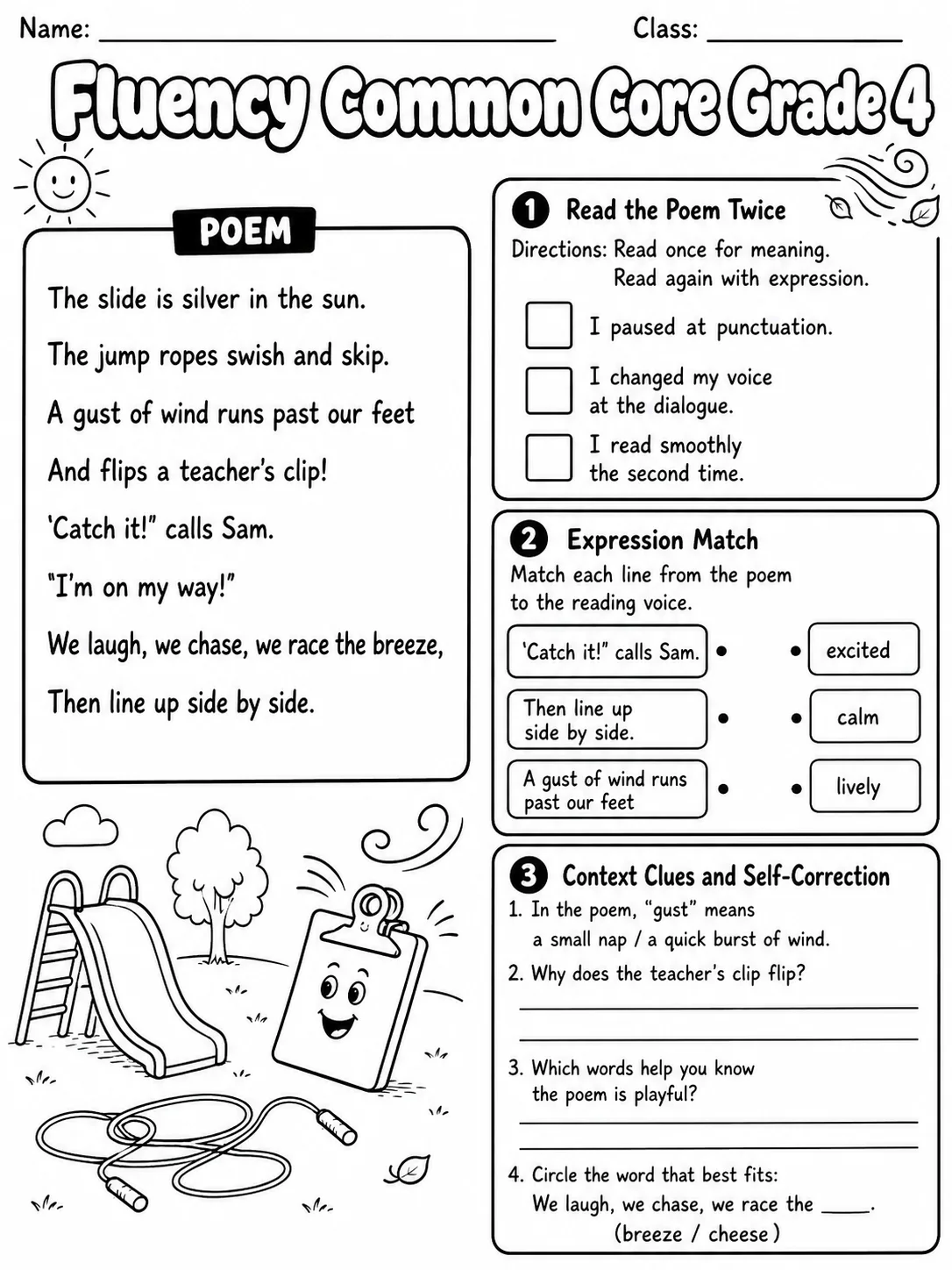 Fluency Common Core Grade 4 page 2 printable Common Core ELA worksheet preview