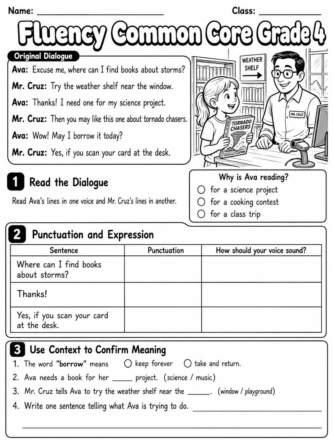 Fluency Common Core Grade 4 page 3 printable Common Core ELA worksheet preview
