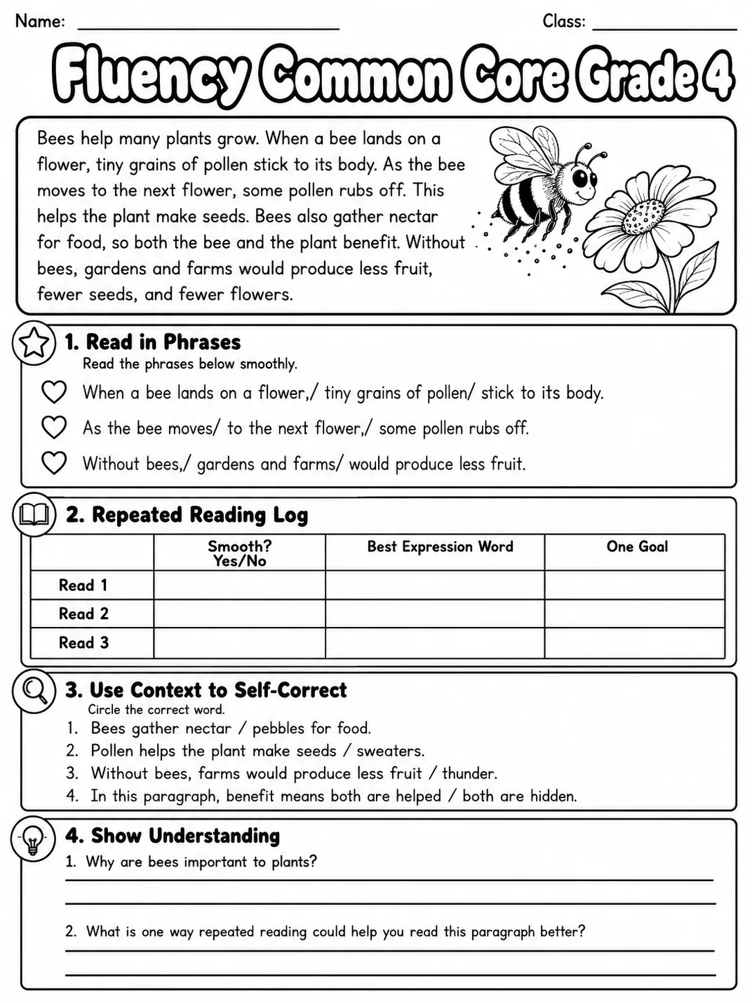 Fluency Common Core Grade 4 page 4 printable Common Core ELA worksheet preview