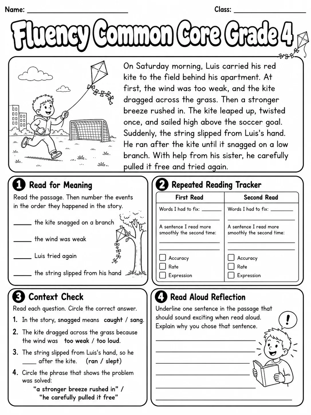 Fluency Common Core Grade 4 page 5 printable Common Core ELA worksheet preview