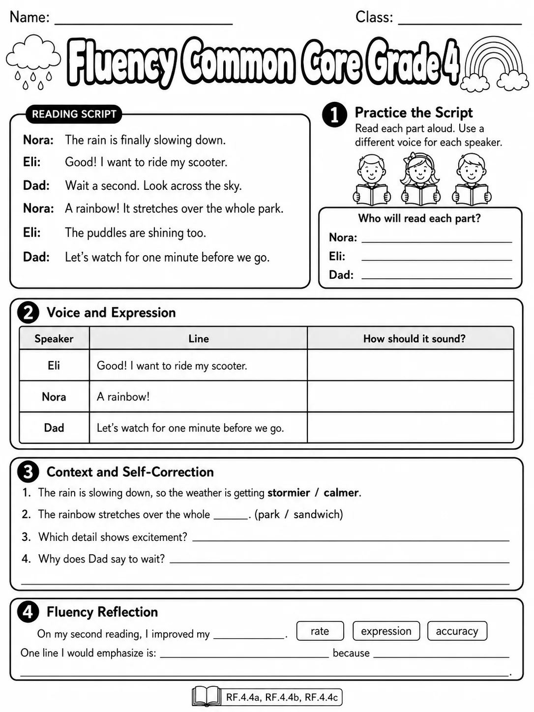 Fluency Common Core Grade 4 page 6 printable Common Core ELA worksheet preview