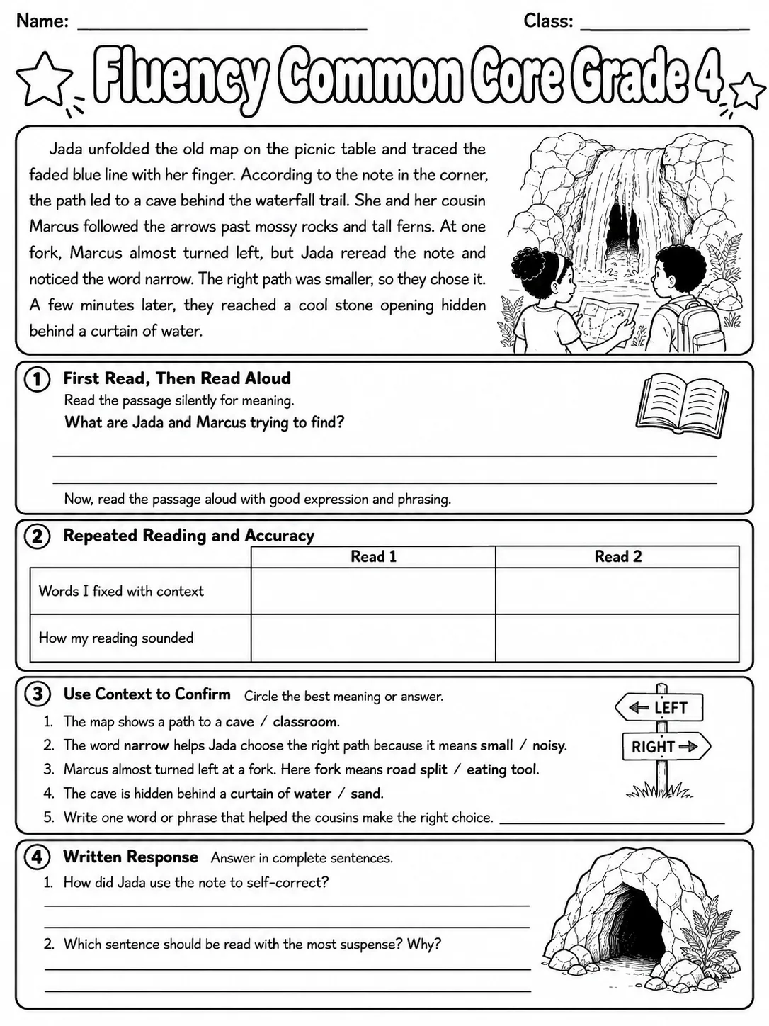 Fluency Common Core Grade 4 page 7 printable Common Core ELA worksheet preview
