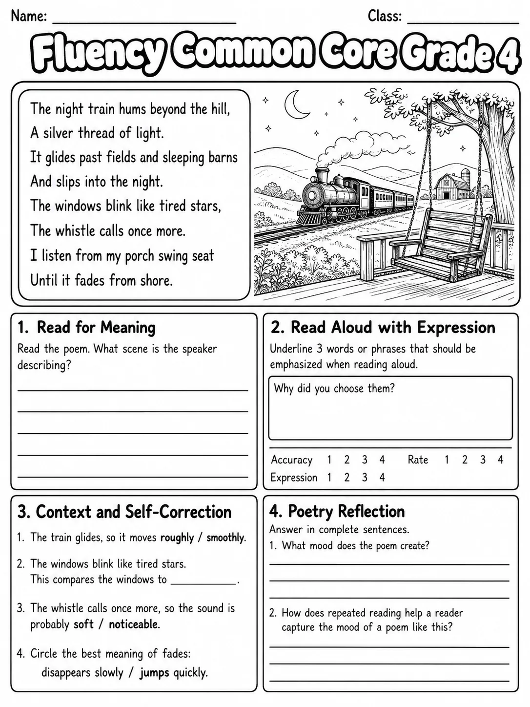 Fluency Common Core Grade 4 page 9 printable Common Core ELA worksheet preview