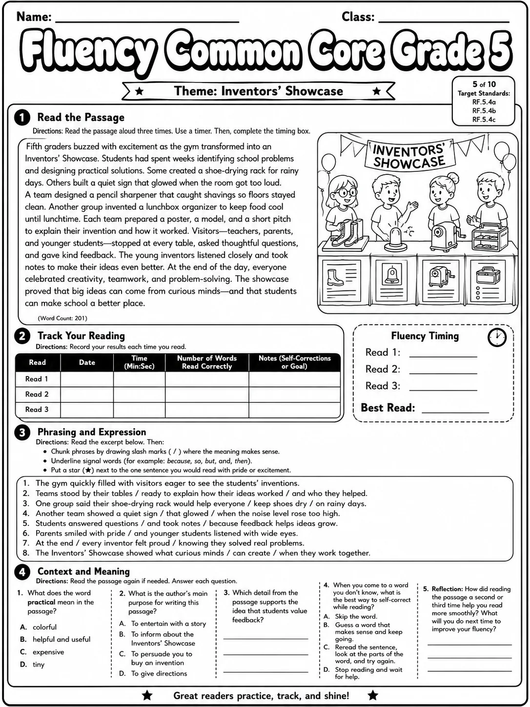 Fluency Common Core Grade 5 page 5 printable Common Core ELA worksheet preview