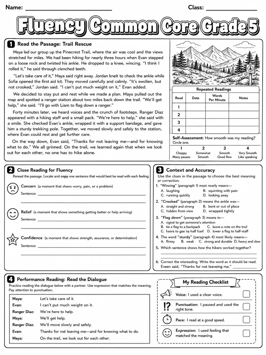 Fluency Common Core Grade 5 page 7 printable Common Core ELA worksheet preview