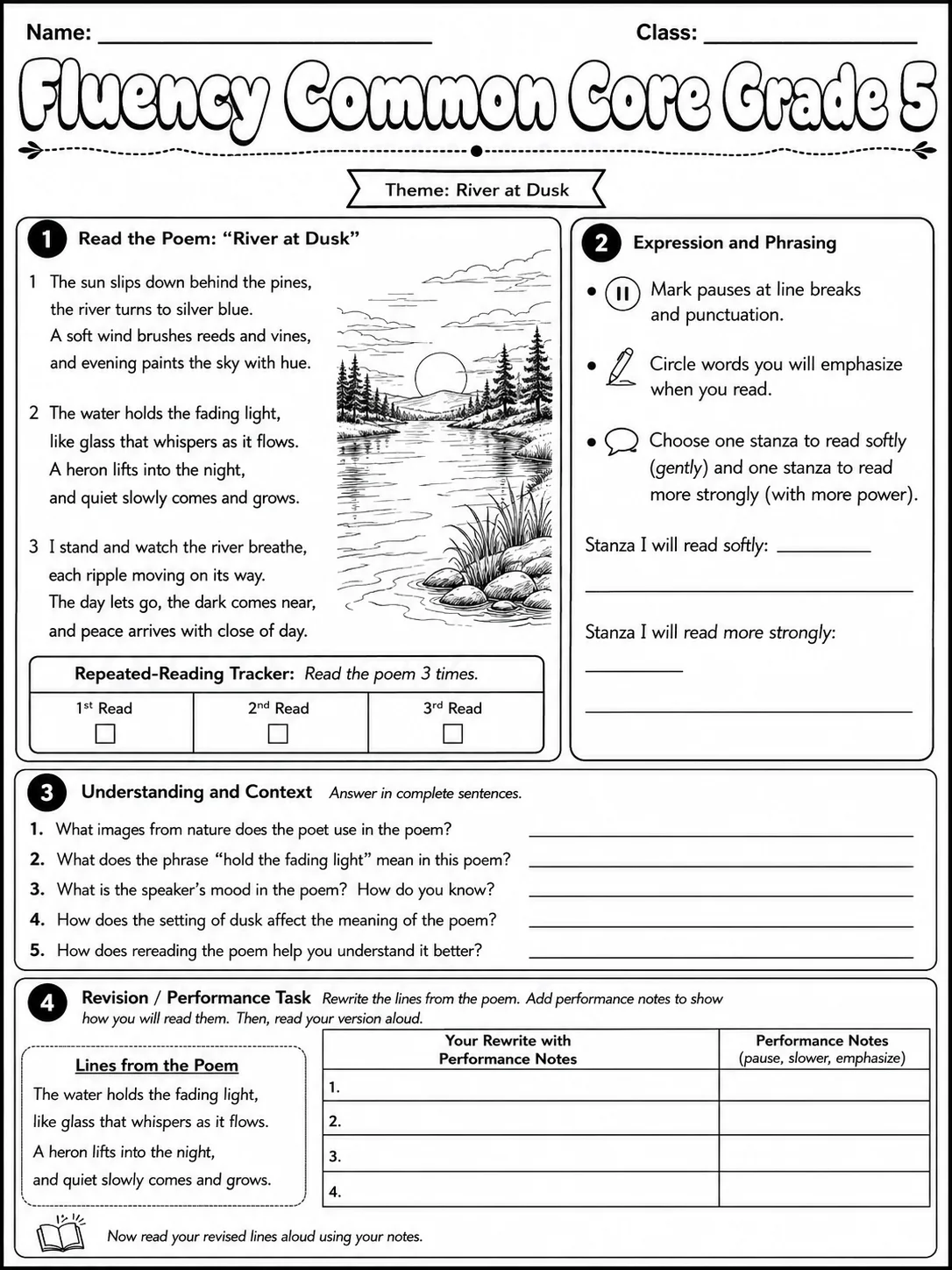 Fluency Common Core Grade 5 page 8 printable Common Core ELA worksheet preview