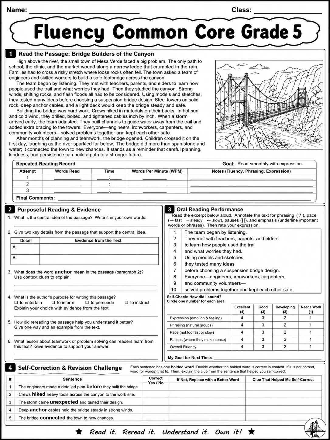 Fluency Common Core Grade 5 page 10 printable Common Core ELA worksheet preview