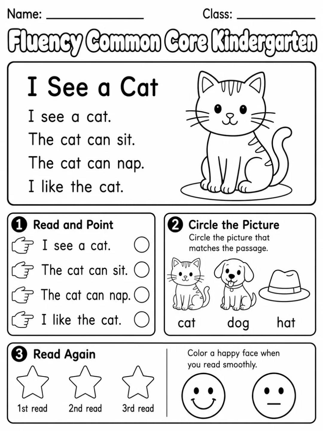 Fluency Common Core Kindergarten printable Common Core ELA Kindergarten worksheet preview from KiwiBee