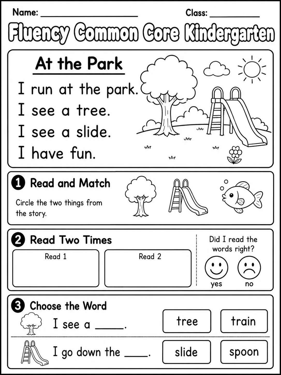 Fluency Common Core Kindergarten page 2 printable Common Core ELA worksheet preview