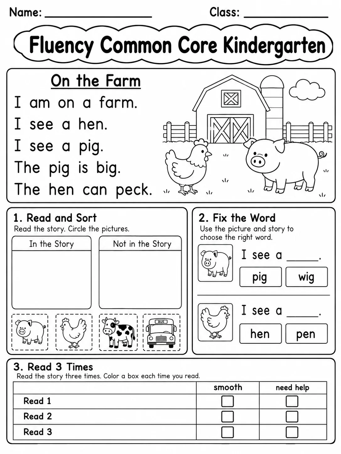 Fluency Common Core Kindergarten page 4 printable Common Core ELA worksheet preview