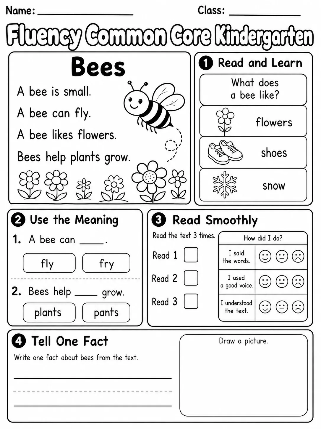 Fluency Common Core Kindergarten page 7 printable Common Core ELA worksheet preview