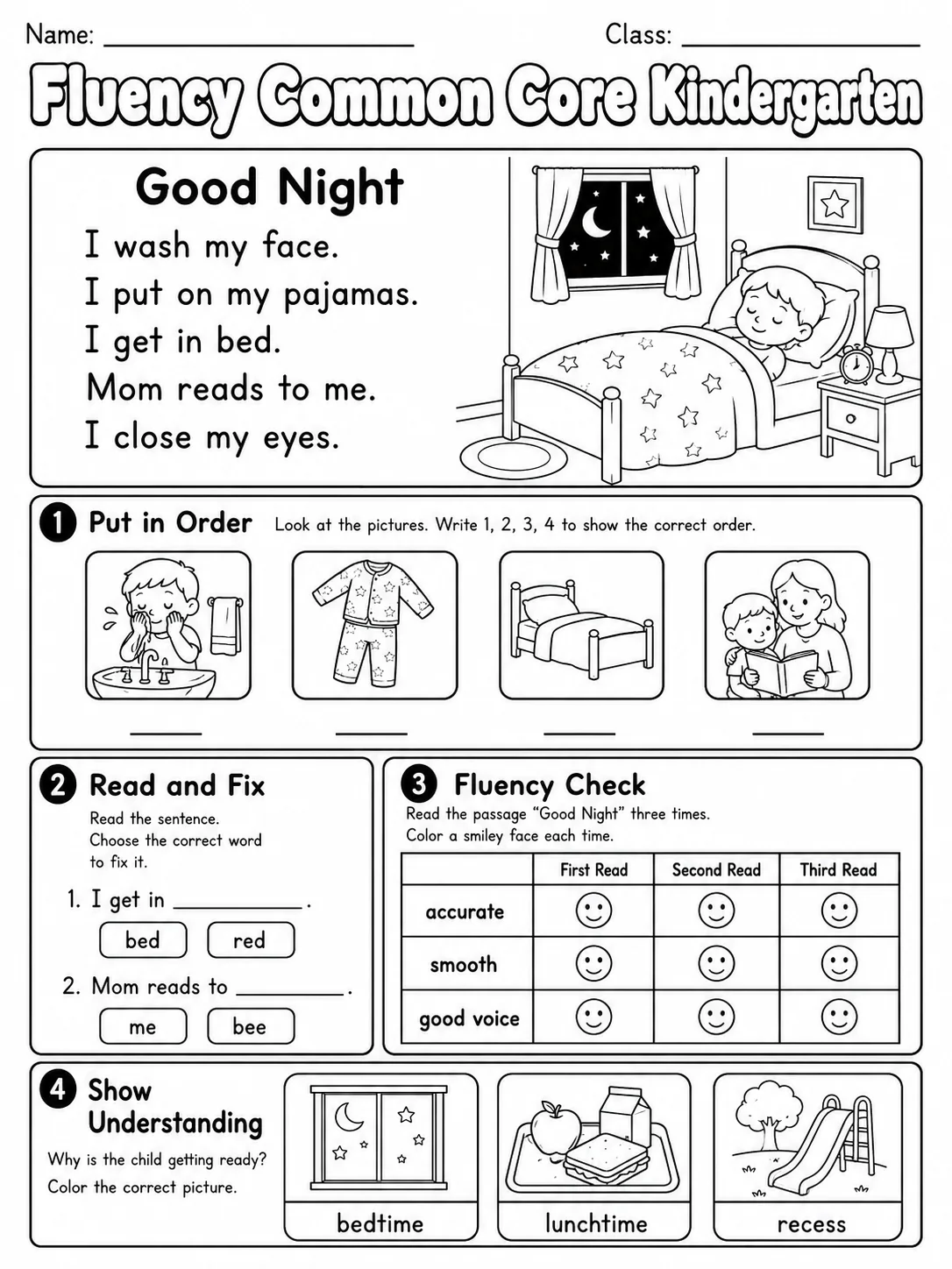 Fluency Common Core Kindergarten page 9 printable Common Core ELA worksheet preview