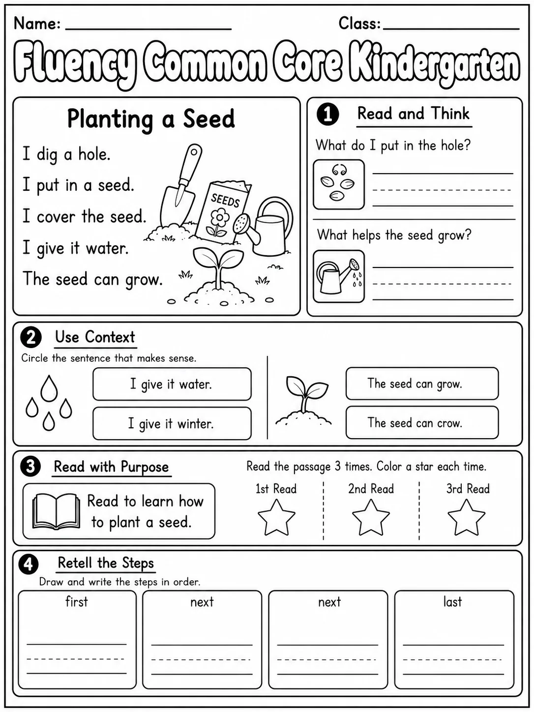 Fluency Common Core Kindergarten page 10 printable Common Core ELA worksheet preview