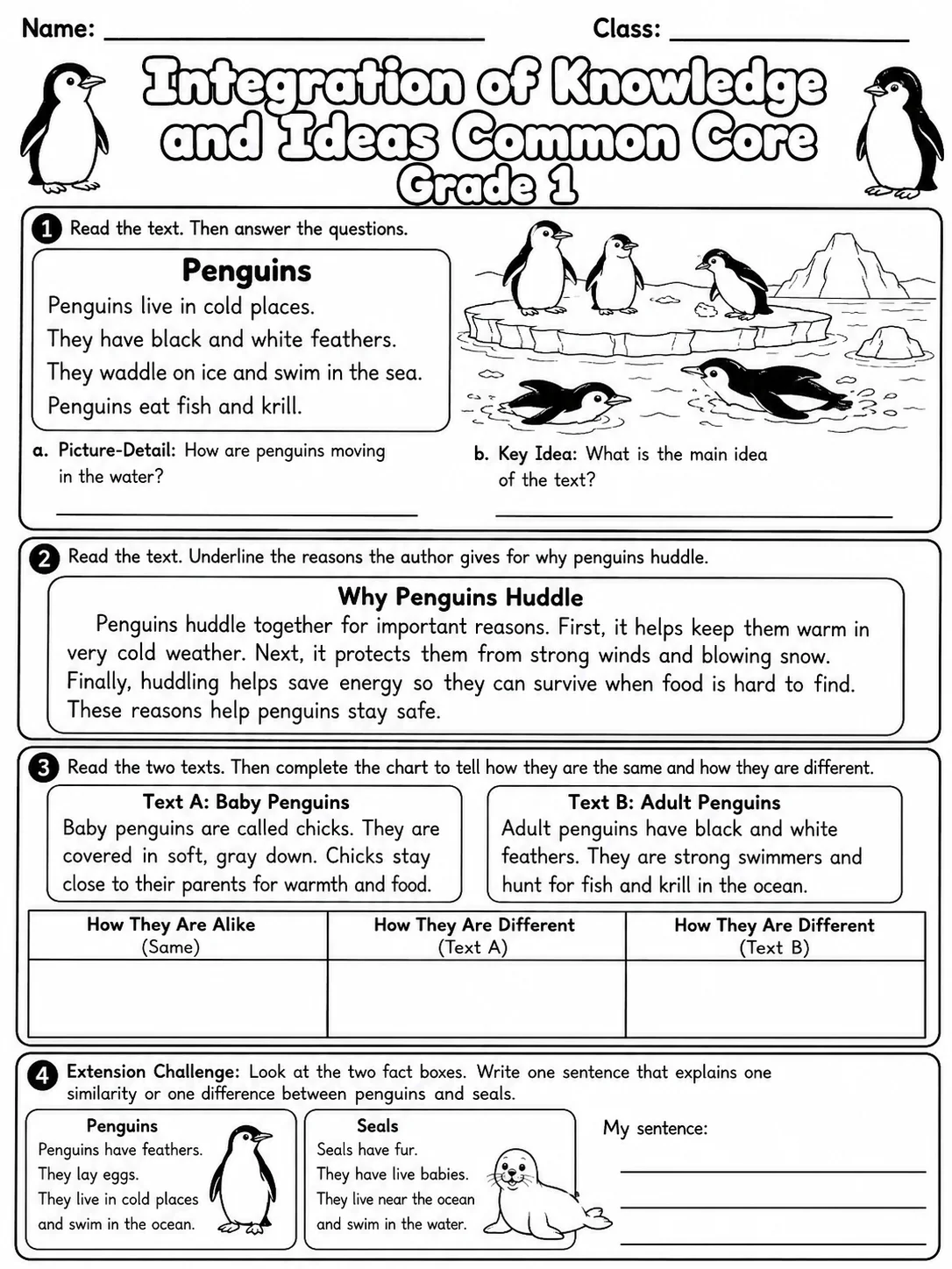 Integration of Knowledge and Ideas Common Core Grade 1 page 6 printable Common Core ELA worksheet preview