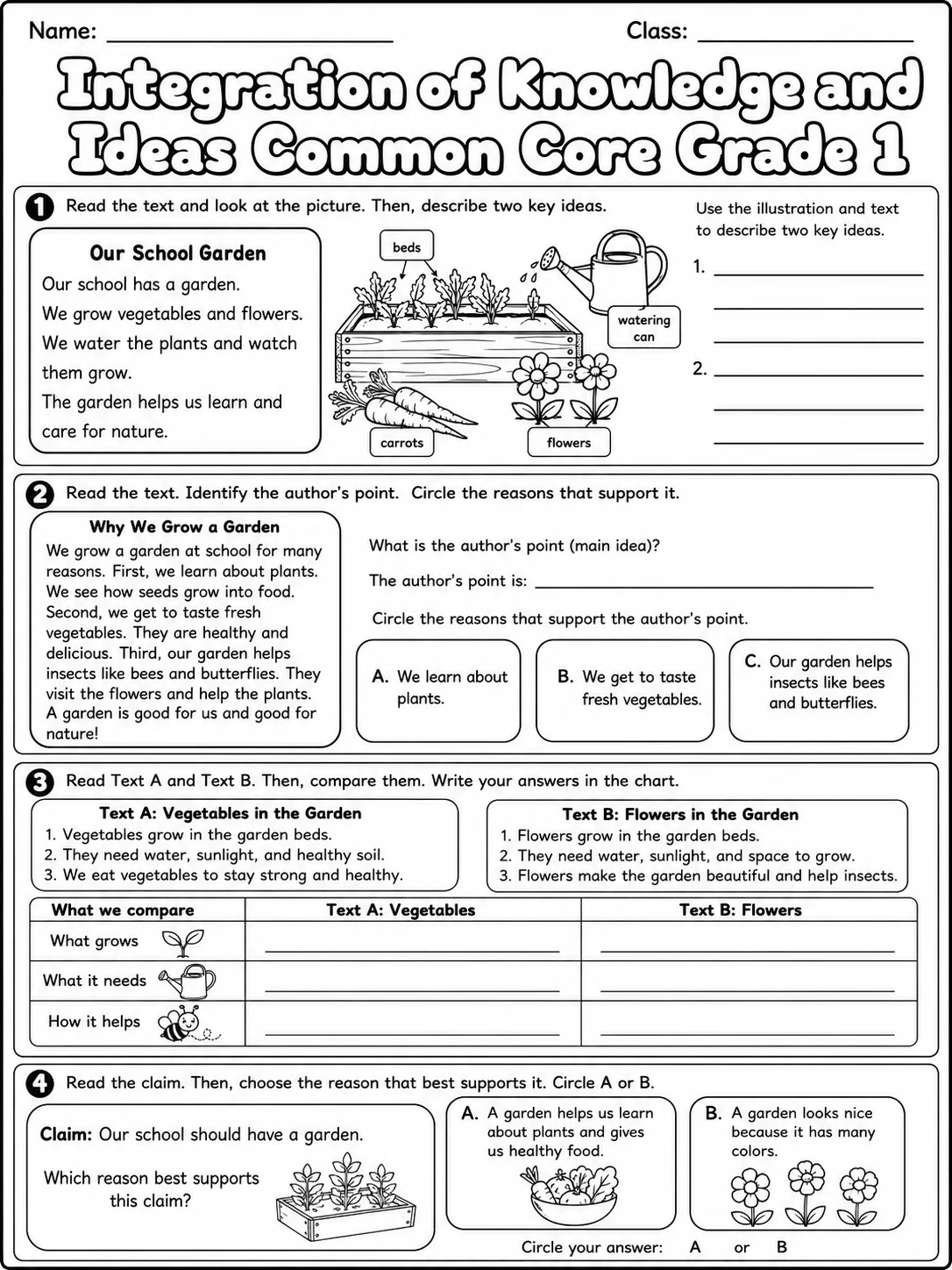 Integration of Knowledge and Ideas Common Core Grade 1 page 7 printable Common Core ELA worksheet preview