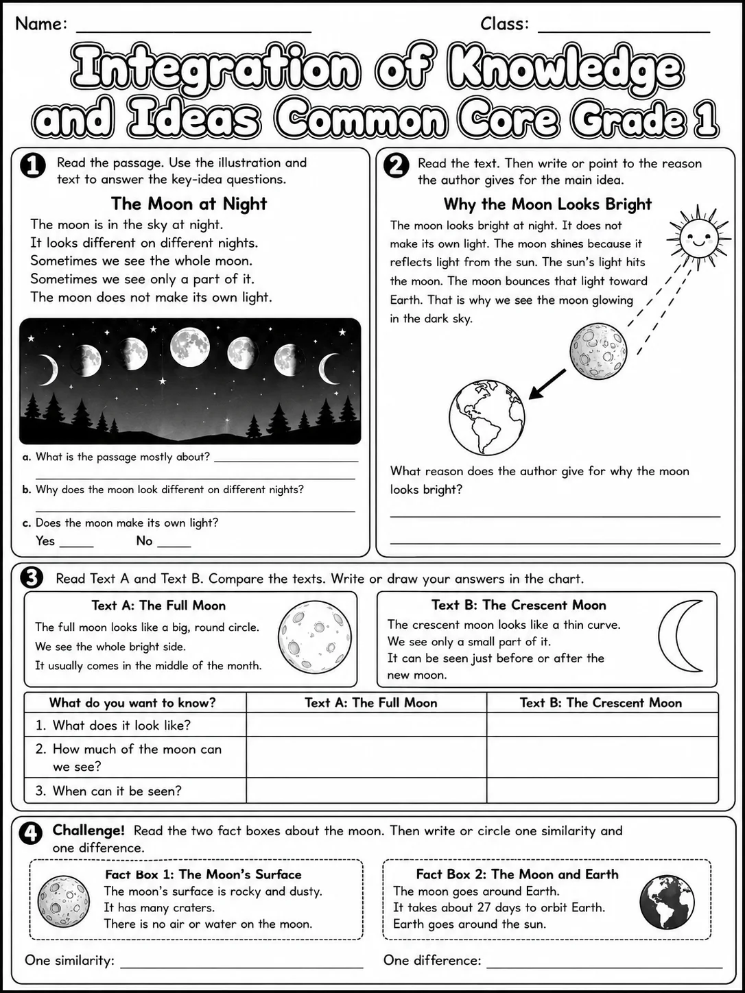 Integration of Knowledge and Ideas Common Core Grade 1 page 9 printable Common Core ELA worksheet preview