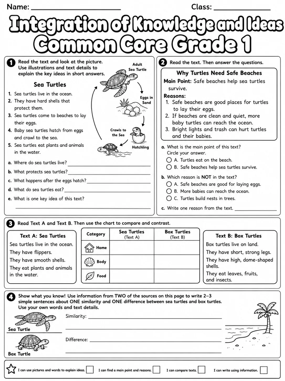Integration of Knowledge and Ideas Common Core Grade 1 page 10 printable Common Core ELA worksheet preview