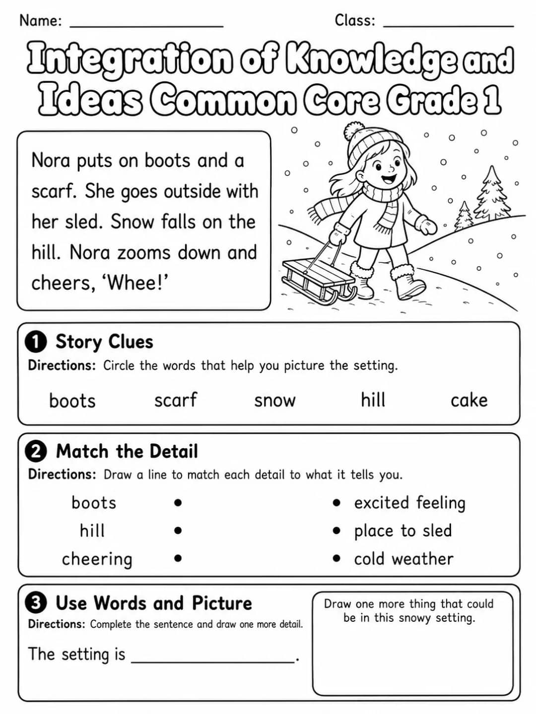 Integration of Knowledge and Ideas Common Core Grade 1 printable Common Core ELA Grade 1 worksheet preview from KiwiBee