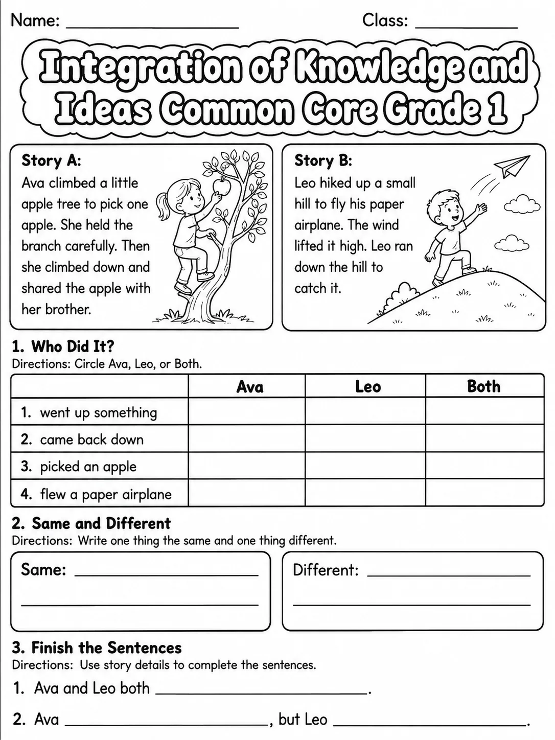 Integration of Knowledge and Ideas Common Core Grade 1