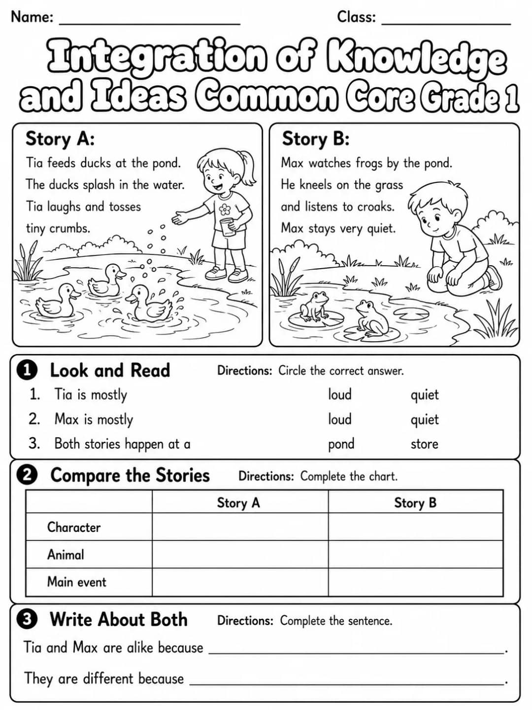 Integration of Knowledge and Ideas Common Core Grade 1 printable Common Core ELA Grade 1 worksheet preview from KiwiBee