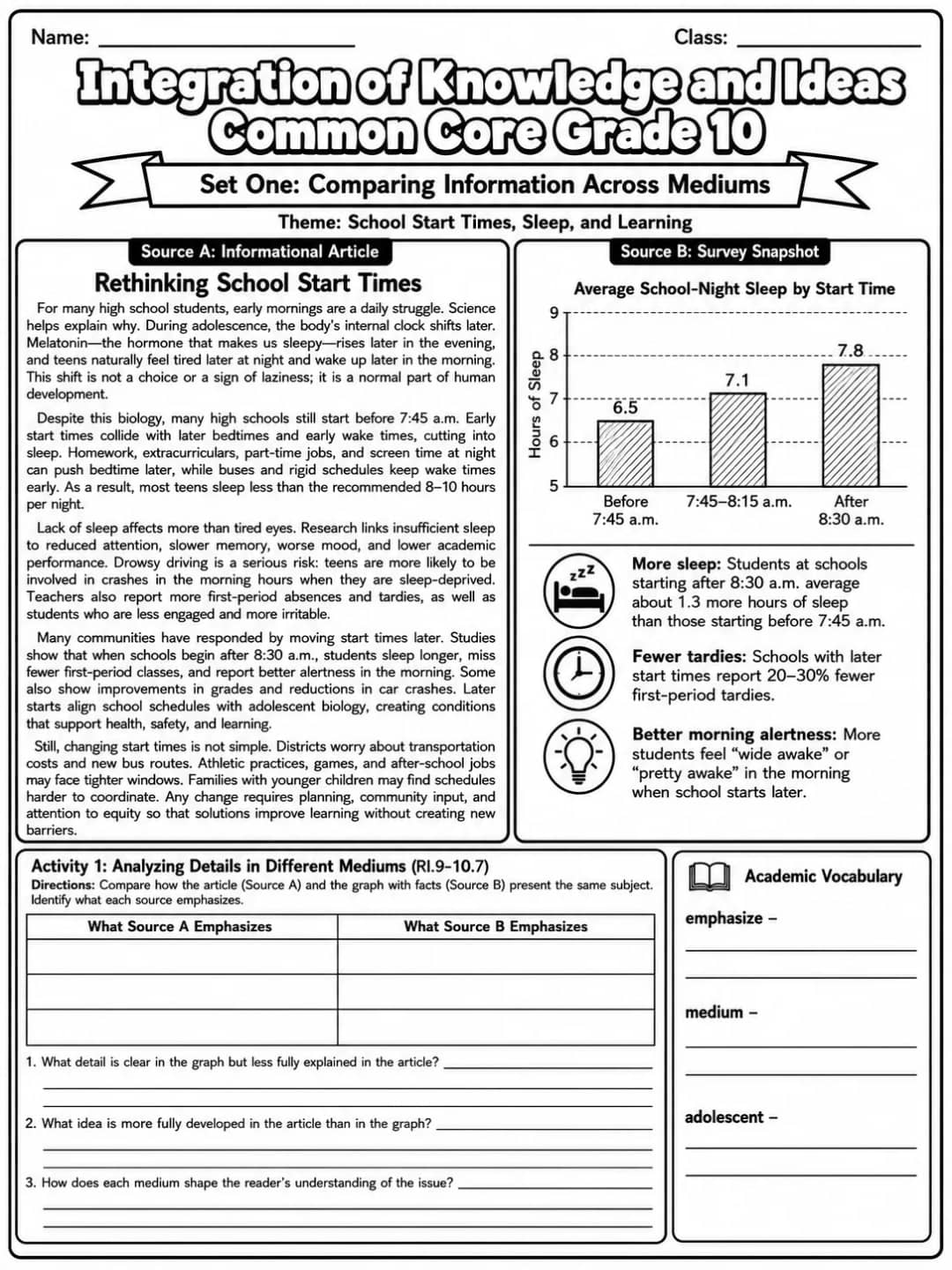 Integration of Knowledge and Ideas Common Core Grade 10 printable Common Core ELA Grade 10 worksheet preview from KiwiBee