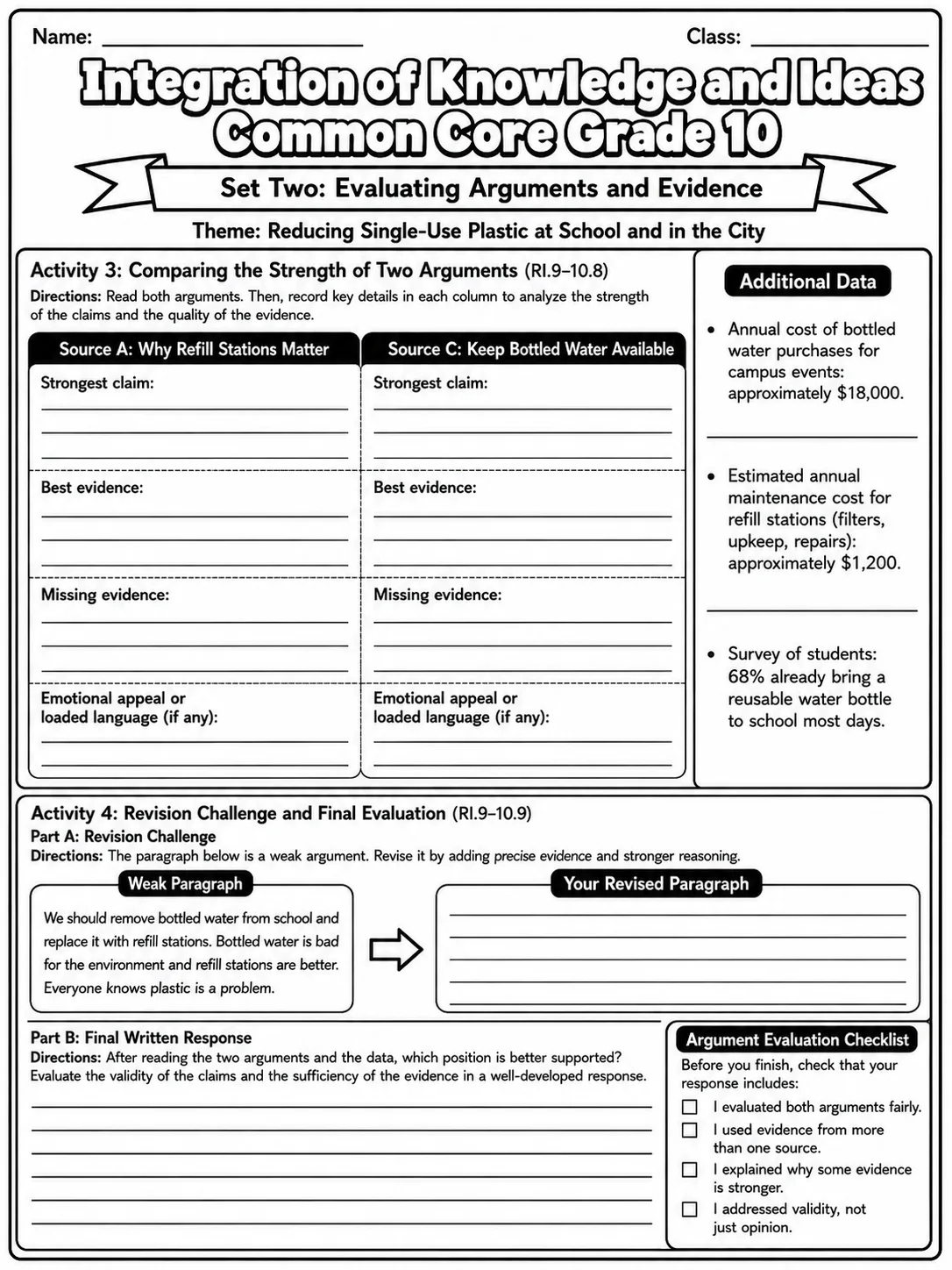 Integration of Knowledge and Ideas Common Core Grade 10 page 6 printable Common Core ELA worksheet preview