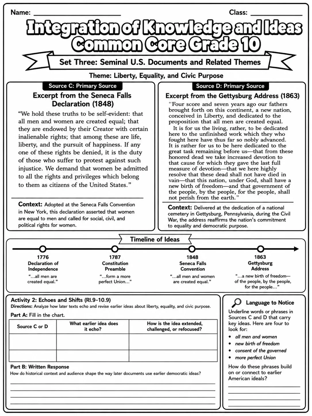 Integration of Knowledge and Ideas Common Core Grade 10 page 8 printable Common Core ELA worksheet preview
